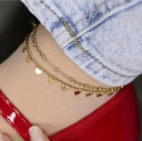 Aquamir Waterproof Gold Heart Charm Anklet - Picture 4 of 4